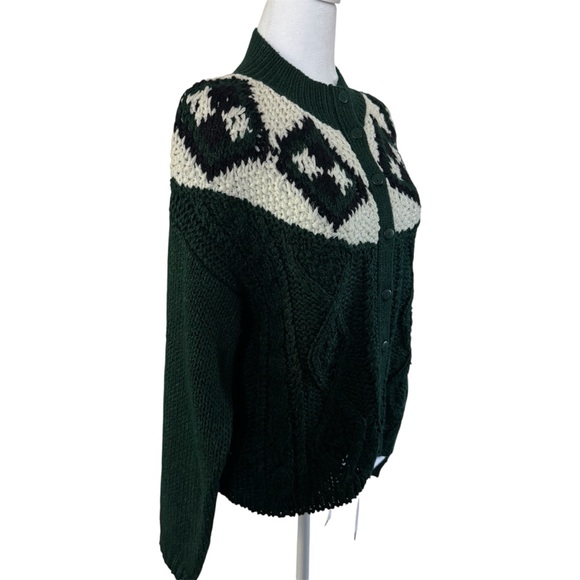 Vintage Jamie Scott Hand Knit Cardigan Fair Isle Cable Knit Sweater L - Picture 4 of 10